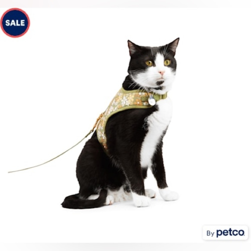 YOULY Retro Floral Cat Harness Set, Small/Medium